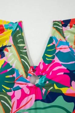 Online Dear-Lover Tropical Print V Neck Tied Backless One Piece Swimsuit Green