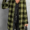 Discount Dear-Lover Turn-down Collar Plaid Shirt Coat Green