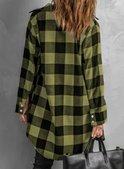 Discount Dear-Lover Turn-down Collar Plaid Shirt Coat Green