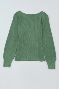 New Dear-Lover U Neck Textured Long Sleeve Top Green