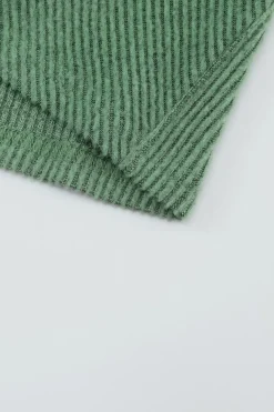 New Dear-Lover U Neck Textured Long Sleeve Top Green
