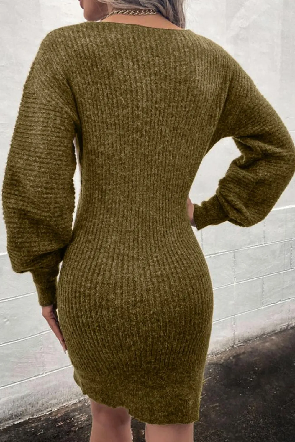 Best Dear-Lover V Neck Bodycon Sweater Dress Green