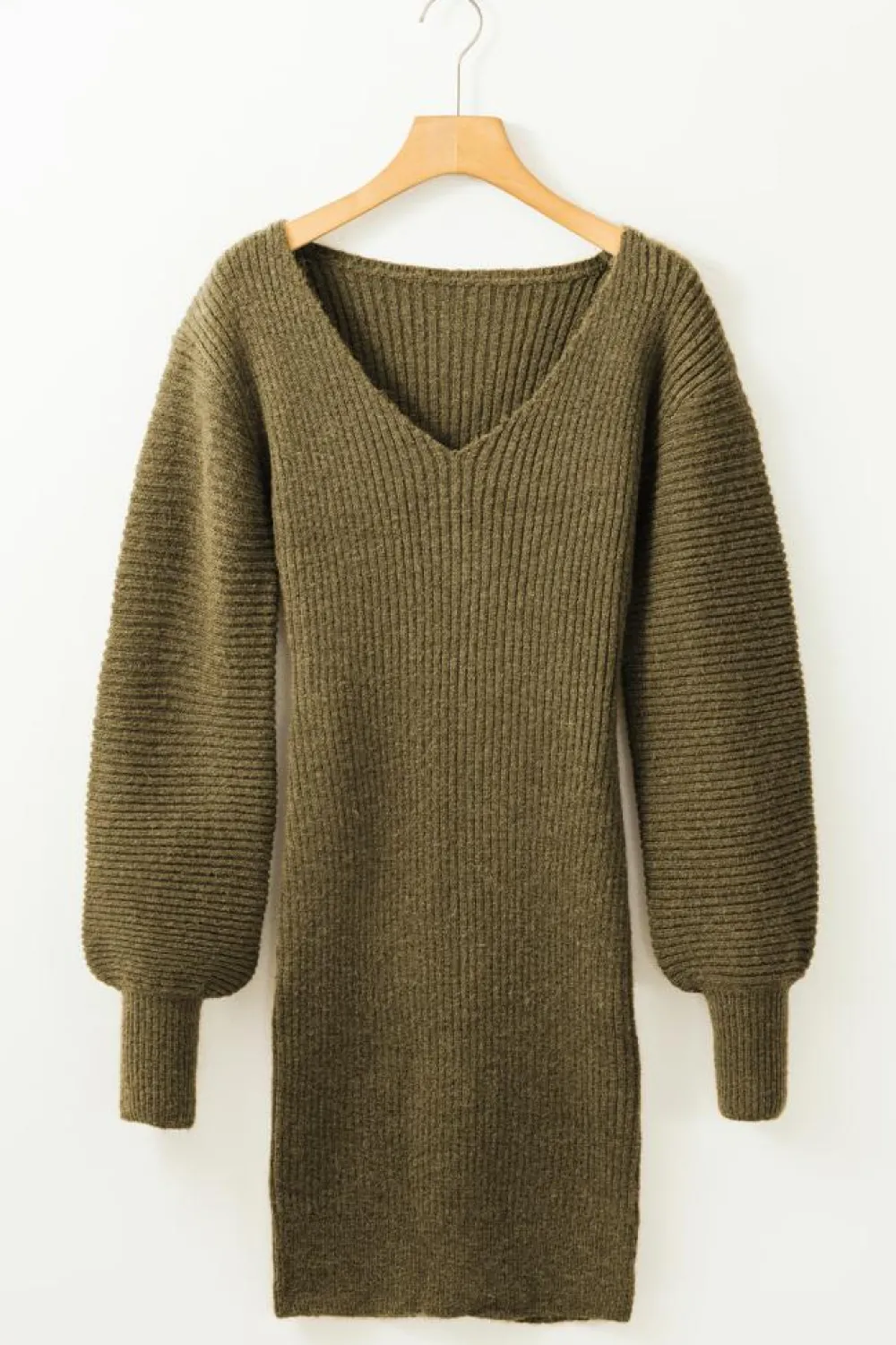 Best Dear-Lover V Neck Bodycon Sweater Dress Green