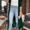 Clearance Dear-Lover Velvet Open Front Pocketed Long Duster Green