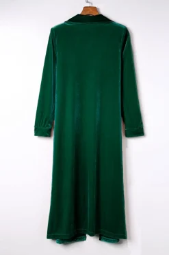 Clearance Dear-Lover Velvet Open Front Pocketed Long Duster Green