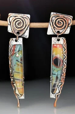 Sale Dear-Lover Vintage Marbled Pattern Alloy Earrings Green