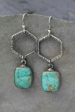 Online Dear-Lover Vintage Turquoise Geometric Drop Earrings Green