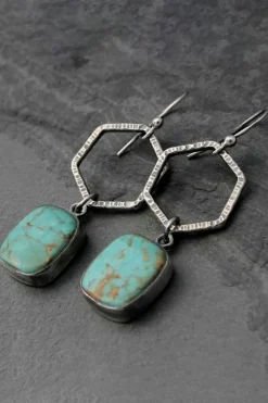 Online Dear-Lover Vintage Turquoise Geometric Drop Earrings Green