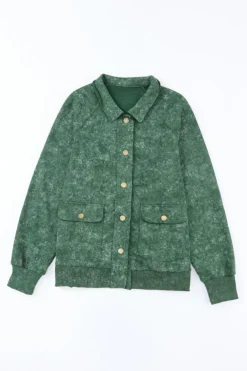 Outlet Dear-Lover Vintage Washed Flap Pocket Button Shacket Green