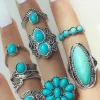 Fashion Dear-Lover Vintage Western Turquoise 8-piece Ring Set Green