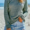 Online Dear-Lover Waffle Knit Drop Shoulder Long Sleeve Top Green
