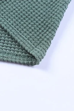 Online Dear-Lover Waffle Knit Drop Shoulder Long Sleeve Top Green