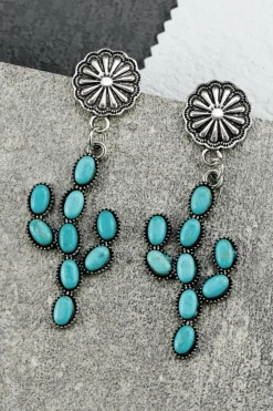 Fashion Dear-Lover Western Turquoise Cactus Daisy Earring Green