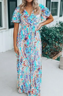Outlet Dear-Lover Wrap V Neck Floral Maxi Dress Green