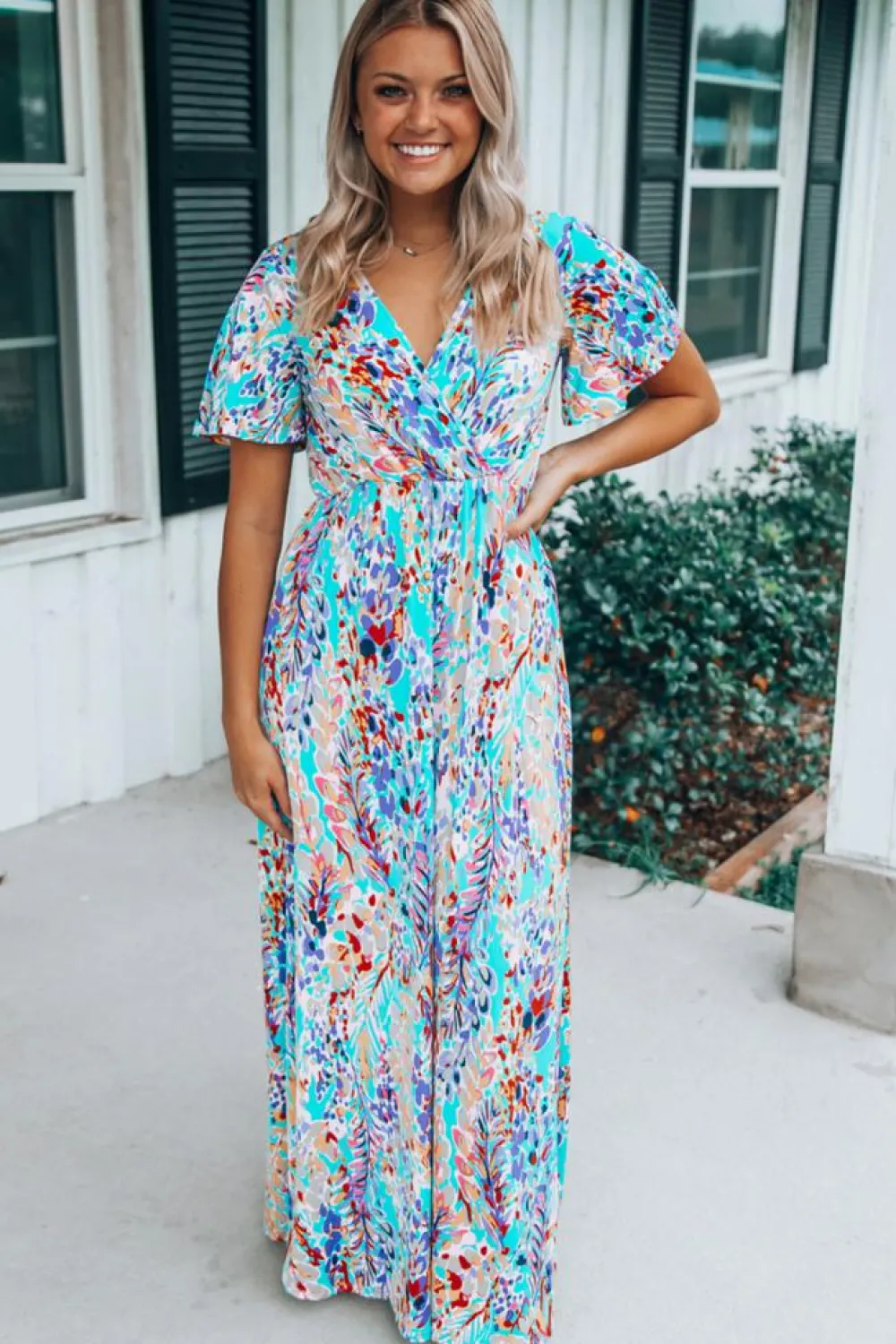 Outlet Dear-Lover Wrap V Neck Floral Maxi Dress Green