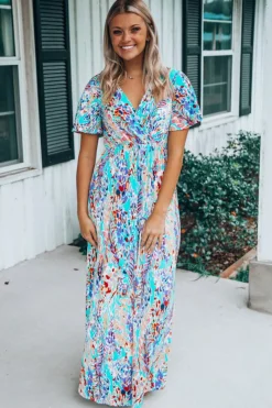 Outlet Dear-Lover Wrap V Neck Floral Maxi Dress Green