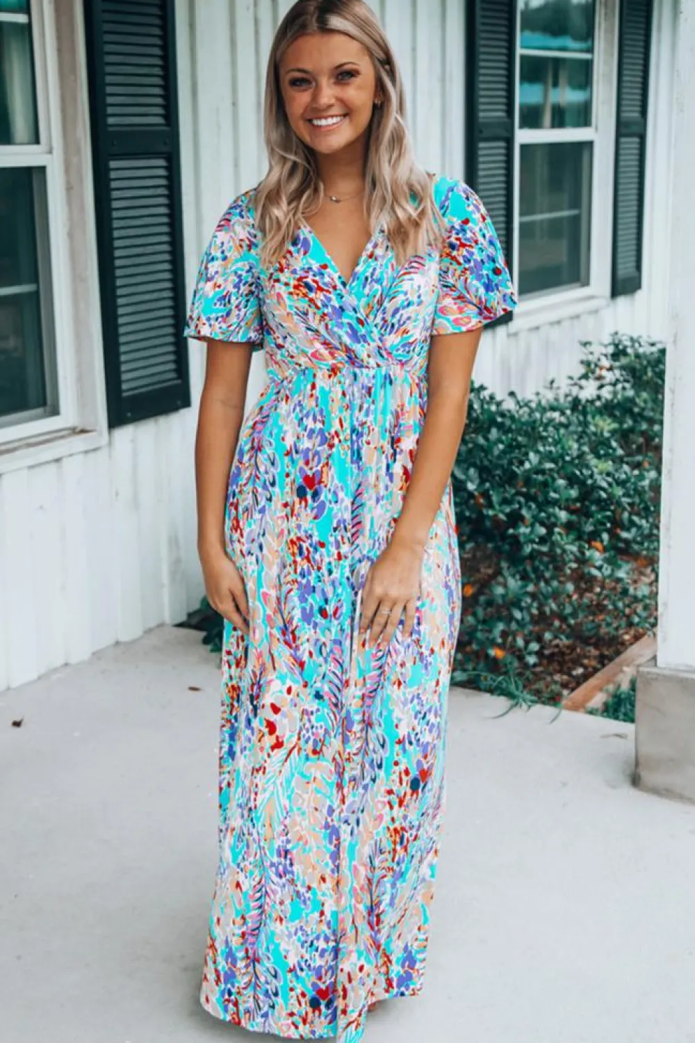 Outlet Dear-Lover Wrap V Neck Floral Maxi Dress Green