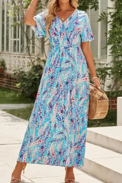 Outlet Dear-Lover Wrap V Neck Floral Maxi Dress Green