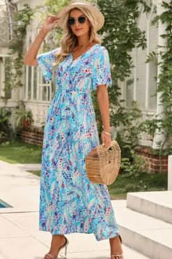 Outlet Dear-Lover Wrap V Neck Floral Maxi Dress Green