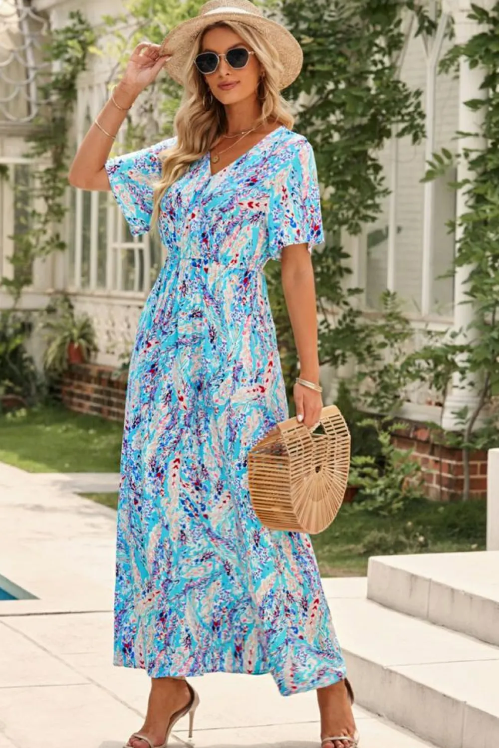 Outlet Dear-Lover Wrap V Neck Floral Maxi Dress Green