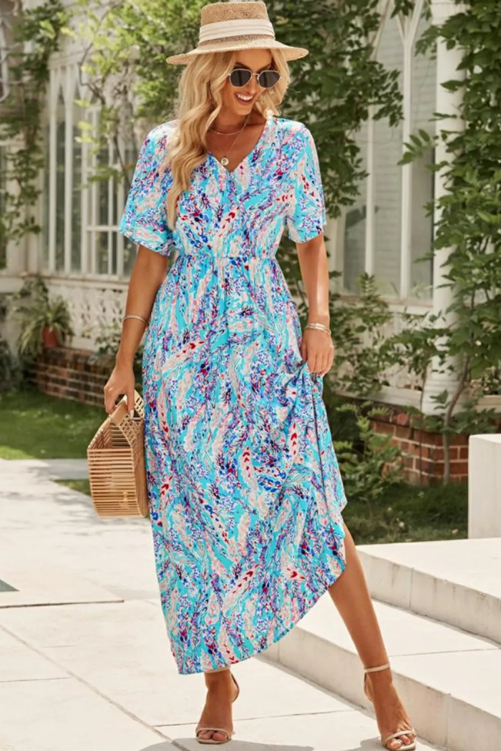 Outlet Dear-Lover Wrap V Neck Floral Maxi Dress Green