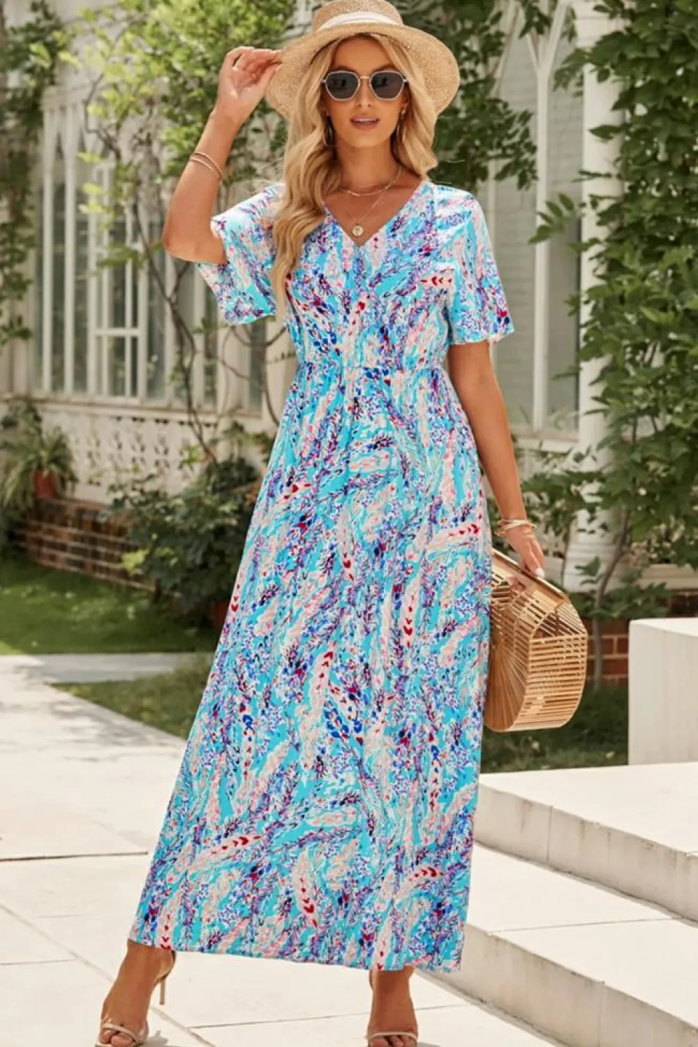 Outlet Dear-Lover Wrap V Neck Floral Maxi Dress Green