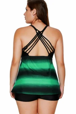 Best Dear-Lover ish Strappy Hollow-out Back Plus Size Tankini Green