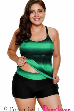 Best Dear-Lover ish Strappy Hollow-out Back Plus Size Tankini Green