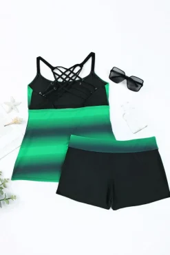 Outlet Dear-Lover ish Strappy Hollow-out Back Tankini Green