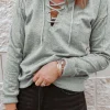 Discount Dear-Lover Grey Casual Solid Color Lace-up Hoodie Gray