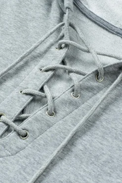 Discount Dear-Lover Grey Casual Solid Color Lace-up Hoodie Gray