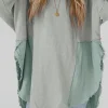Outlet Dear-Lover Grey Crinkle Splicing Raw Hem High Low Oversized Blouse Medium Grey
