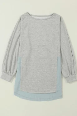Outlet Dear-Lover Grey Crinkle Splicing Raw Hem High Low Oversized Blouse Medium Grey