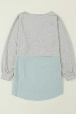 Outlet Dear-Lover Grey Crinkle Splicing Raw Hem High Low Oversized Blouse Medium Grey