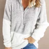 Hot Dear-Lover Grey Zip Neck Oversize Fluffy Fleece Pullover Gray