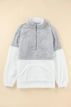 Hot Dear-Lover Grey Zip Neck Oversize Fluffy Fleece Pullover Gray