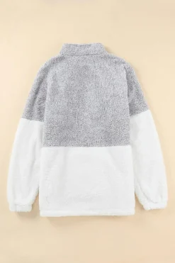 Hot Dear-Lover Grey Zip Neck Oversize Fluffy Fleece Pullover Gray