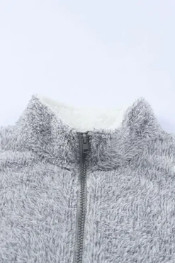 Hot Dear-Lover Grey Zip Neck Oversize Fluffy Fleece Pullover Gray