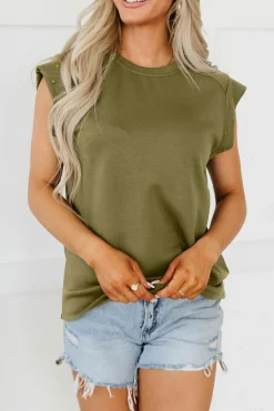 Online Dear-Lover Studded Short Sleeve Top Guacamole Green