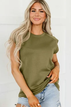 Online Dear-Lover Studded Short Sleeve Top Guacamole Green