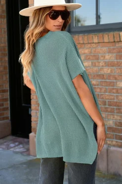 Online Dear-Lover Short Sleeve Side Slit Oversized Sweater Haze Blue