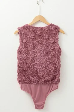 Hot Dear-Lover Floral Textured V Neck Wrapped Sleeveless Bodysuit Heather