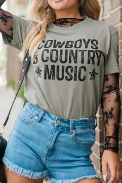 New Dear-Lover High Cowboys & Country Music Graphic Crew Neck T Shirt High-rise