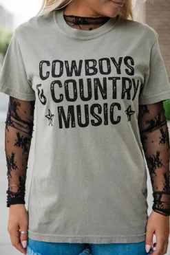 New Dear-Lover High Cowboys & Country Music Graphic Crew Neck T Shirt High-rise