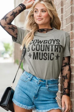 New Dear-Lover High Cowboys & Country Music Graphic Crew Neck T Shirt High-rise