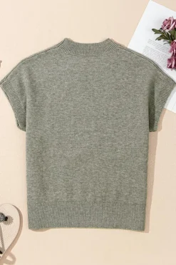 New Dear-Lover High Flower Pattern Ribbed Trim Short Sleeve Boxy Sweater High-rise