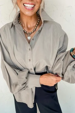 Sale Dear-Lover High Solid Color Balloon Sleeve Side Slits Loose Fit Shirt High-rise