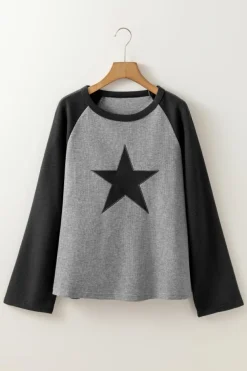 Discount Dear-Lover High Waffle Knit Colorblock Star Patch Graphic Raglan Top High-rise