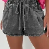 Discount Dear-Lover Drawstring High Waist Casual Denim Shorts with Pockets High-rise