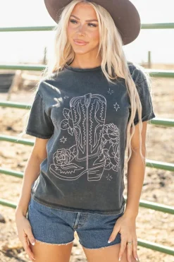 Sale Dear-Lover Western Cowboy Boots Graphic Tee High-rise